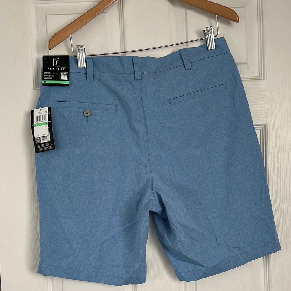 NWT PGA Tour Allure Heather Blue Flat Front Shorts for Golf Performance
